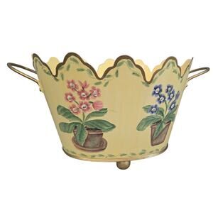 Footed Metal Tole Planter Floral Scalloped Cottage Core Yellow Philippines